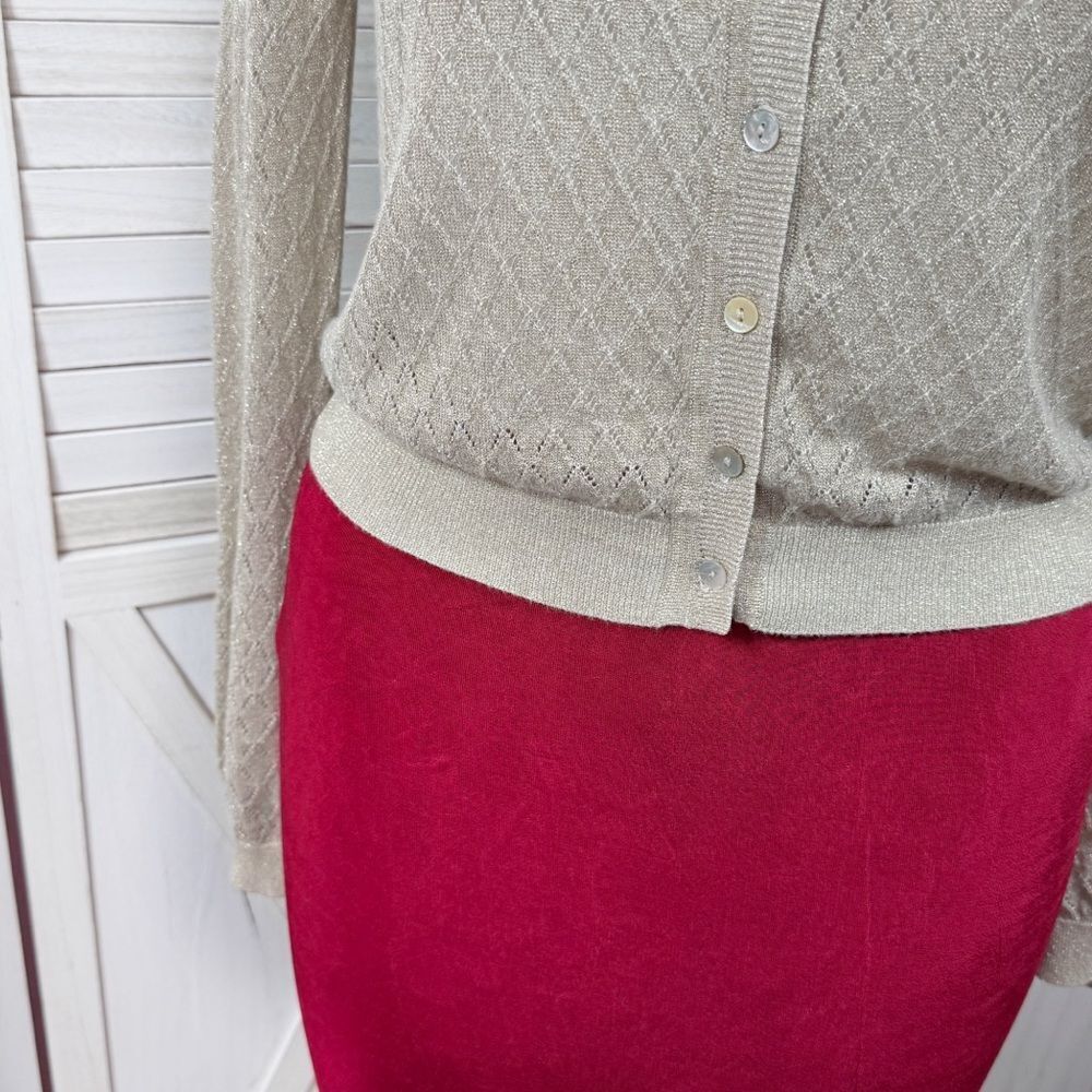 Mng Mango Pointelle Metallic Shimmer Button Up Ca… - image 6